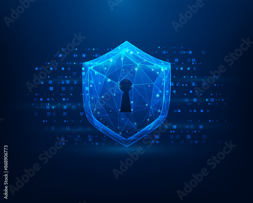 protect security shield technology background. internet safety antivirus lowpoly wireframe vector illustration fantastic hi-tech design.