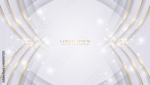 Luxury gray abstract background with curve shapes, golden lines, and glitter light effect