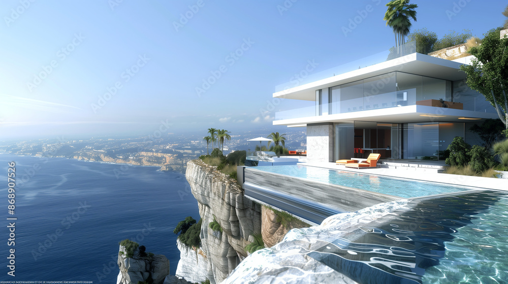 Fototapeta premium Winter icicles cling to the roof, a stark contrast to the dream of a summer vacation by the sparkling blue ocean