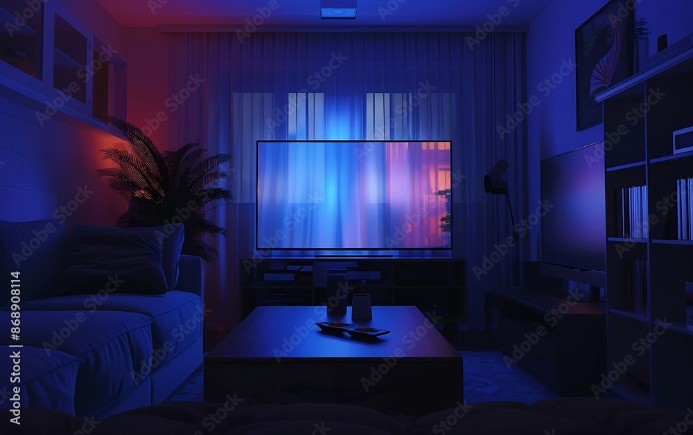 Interior of modern living room at night Interior of modern living room at night