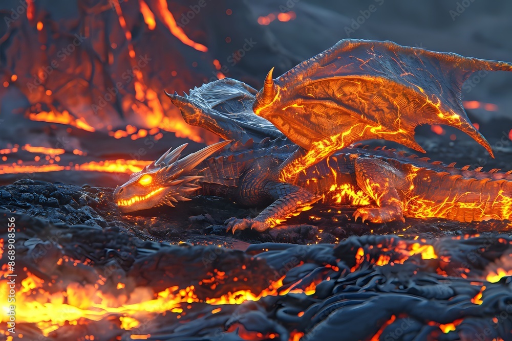 Fiery Dragon Rising From Lava. A Digital Art Masterpiece of Fantasy and Power Fiery Dragon Rising From Lava. A Digital Art Masterpiece of Fantasy and Power