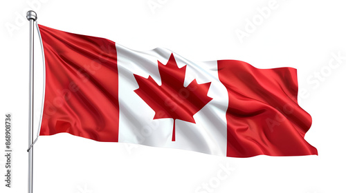 Waving flag of Canada. Illustration of North America country flag on flagpole. 3d vector icon isolated on white background