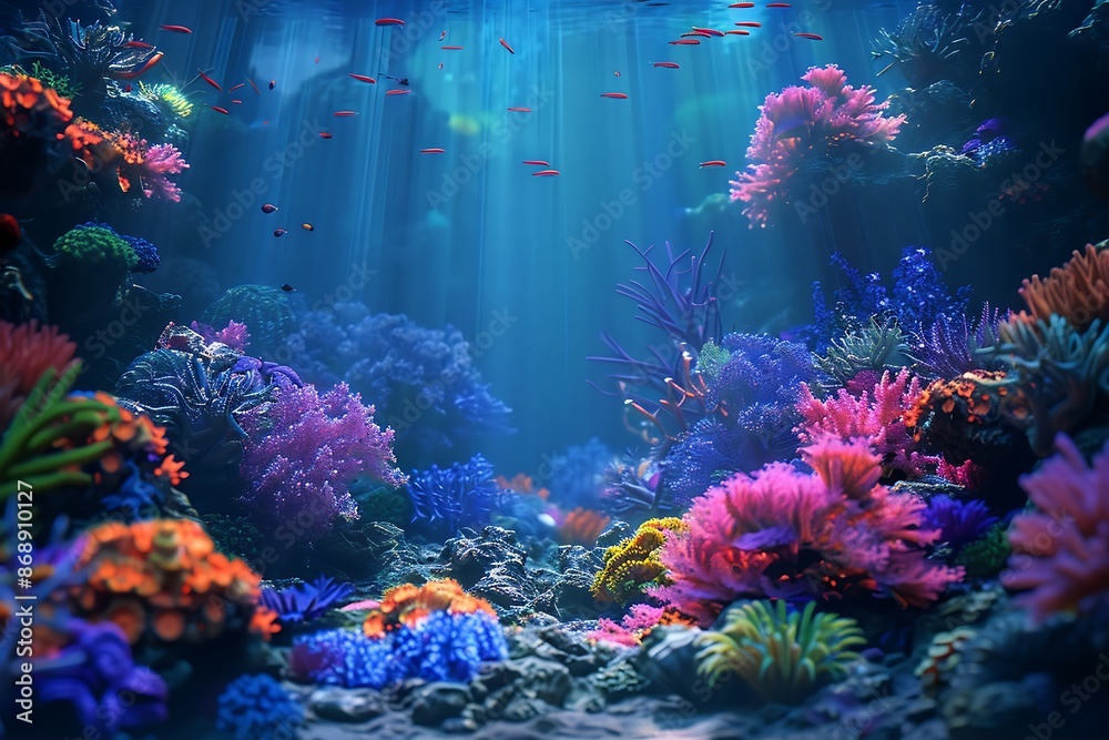 Naklejka premium Colorful coral reef in the deep blue sea