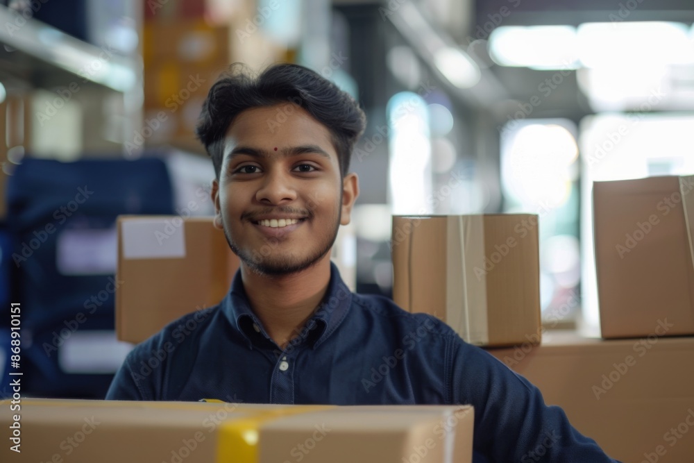 Portrait of a smiling young man handling shipping and logistics Portrait of a smiling young man handling shipping and logistics