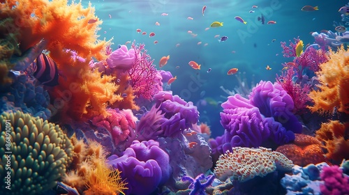 Colorful coral reef with fishes and corals