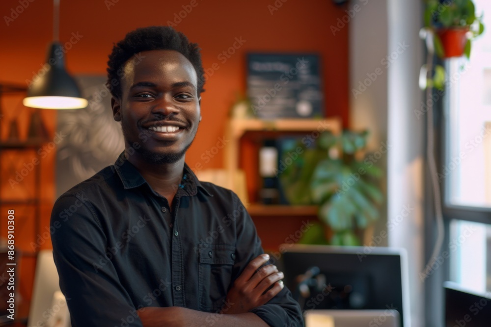 Portrait of a young male worker in startup company office