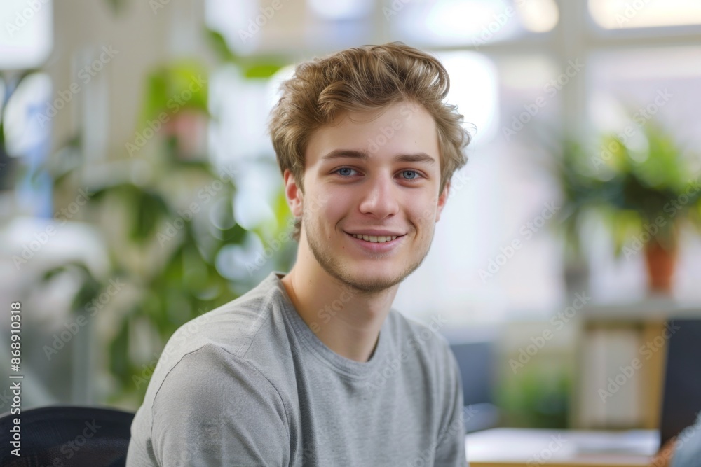Obraz premium Portrait of a young male worker in startup company office