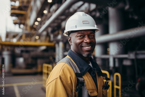 Portrait of a male African American worker on oil platform