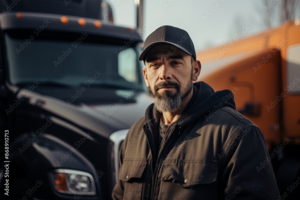 Portrait of a middle aged body positive male truck driver Portrait of a middle aged body positive male truck driver