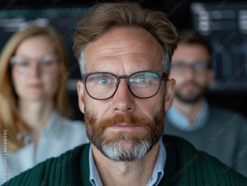 Mature man with beard and glasses looking serious Mature man with beard and glasses looking serious