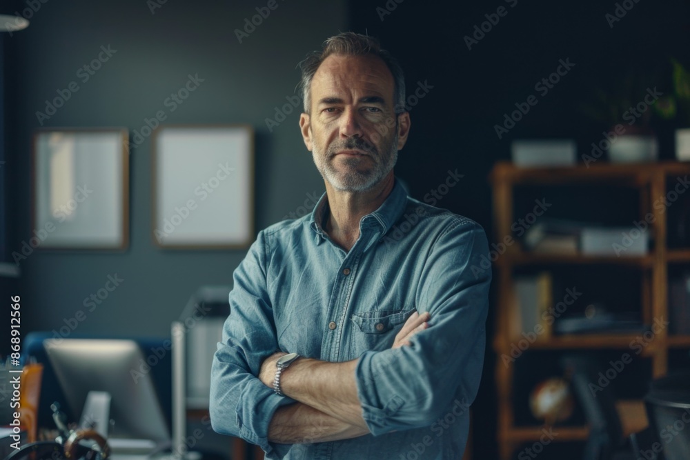 Obraz premium Portrait of a middle aged male worker in startup company office
