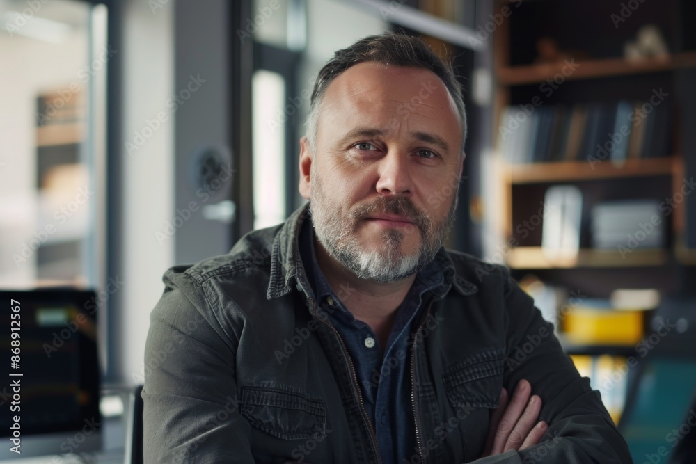 © CojanAI - Portrait of a middle aged male worker in startup company office © CojanAI - Portrait of a middle aged male worker in startup company office