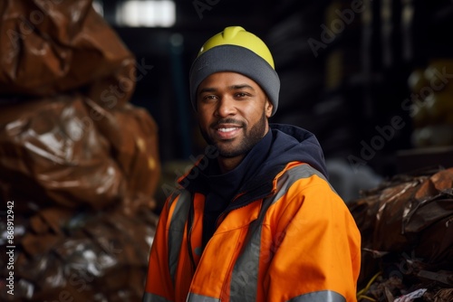 Portrait of a male worker in recycling facility