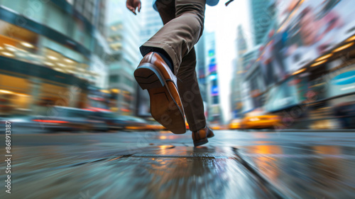 business professionals, city streets, walking fast, 