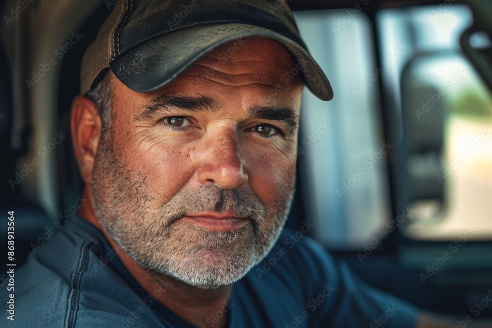 Portrait of a middle aged male delivery driver Portrait of a middle aged male delivery driver