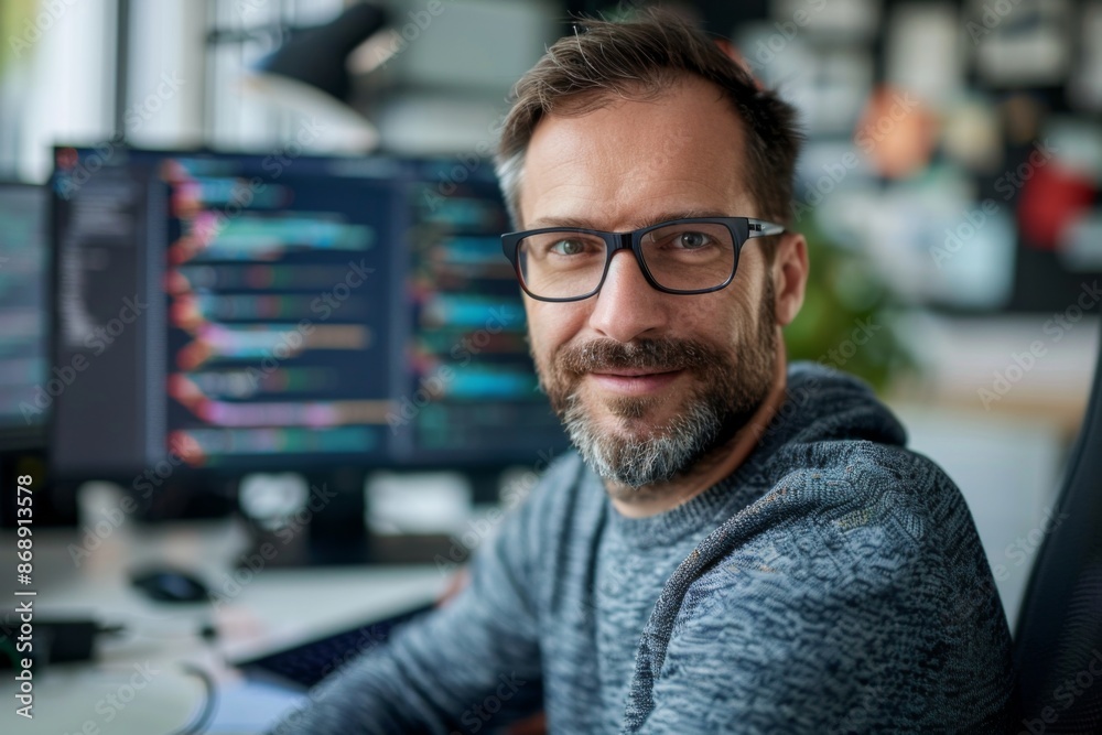 Portrait of a middle aged male software developer Portrait of a middle aged male software developer