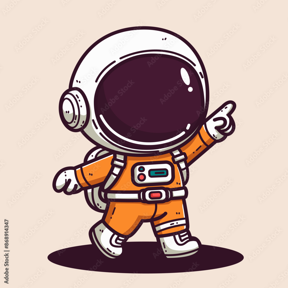 Cute Cartoon Astronaut wearing orange suit and white helmet Cute Cartoon Astronaut wearing orange suit and white helmet