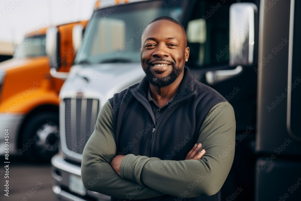 Portrait of a male body positive truck driver Portrait of a male body positive truck driver