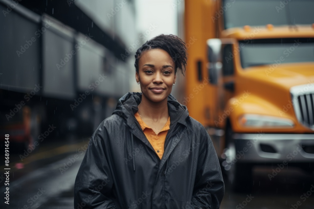 Fototapeta premium Portrait of a female body positive truck driver