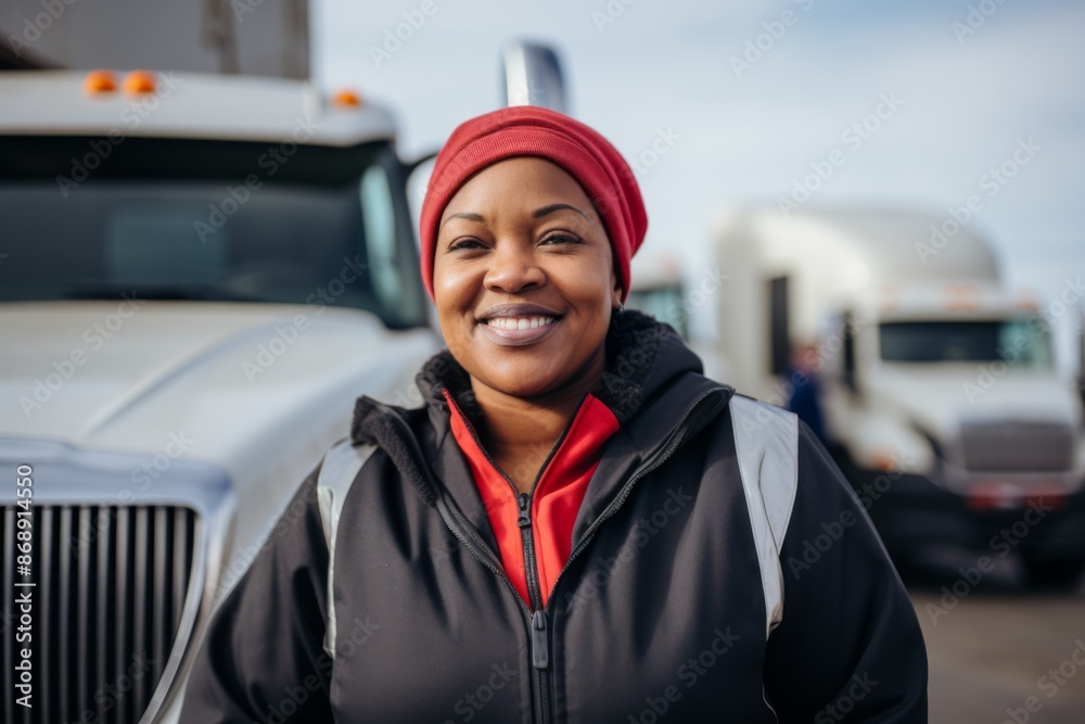 Portrait of a female body positive truck driver Portrait of a female body positive truck driver