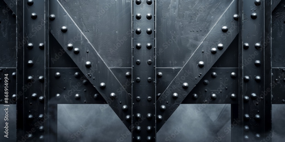 Fototapeta premium Metal beams with rivets and smoke