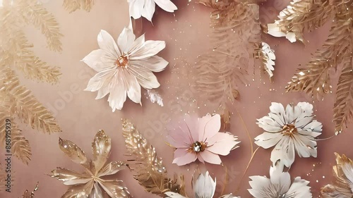 Glitter Floral Patterns Animation. Sparkling Flowers and Leaves Creating a Festive Glamour. Animated Dynamic Video. photo