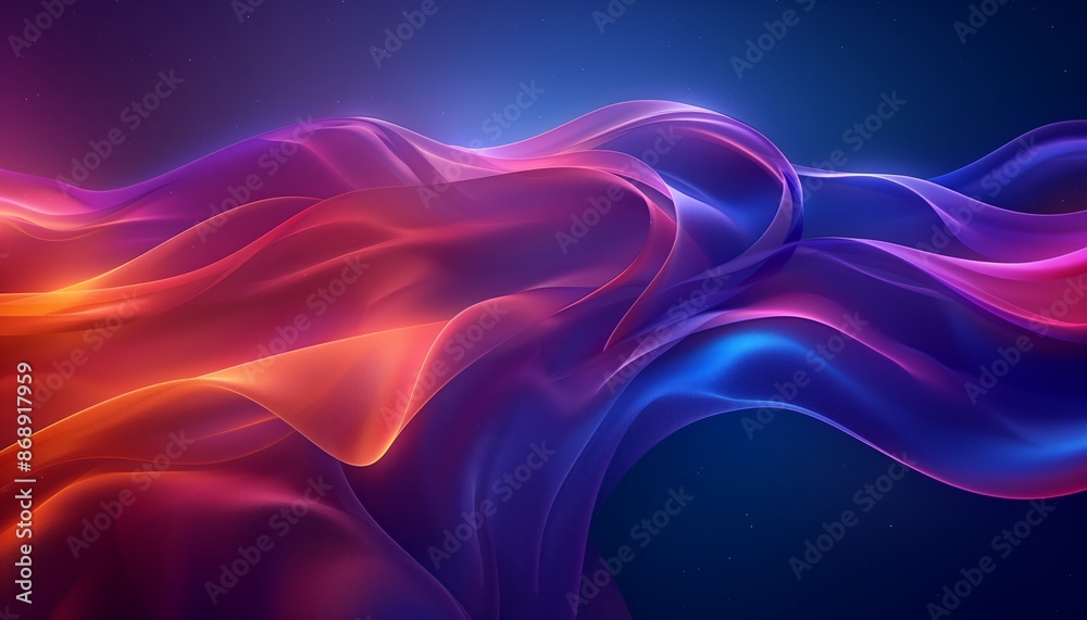Abstract glowing waves in shades of orange, blue, and purple against a dark, starry background. Abstract glowing waves in shades of orange, blue, and purple against a dark, starry background.