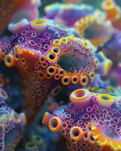 A close-up image of a group of colorful and intricate seashells. AI.