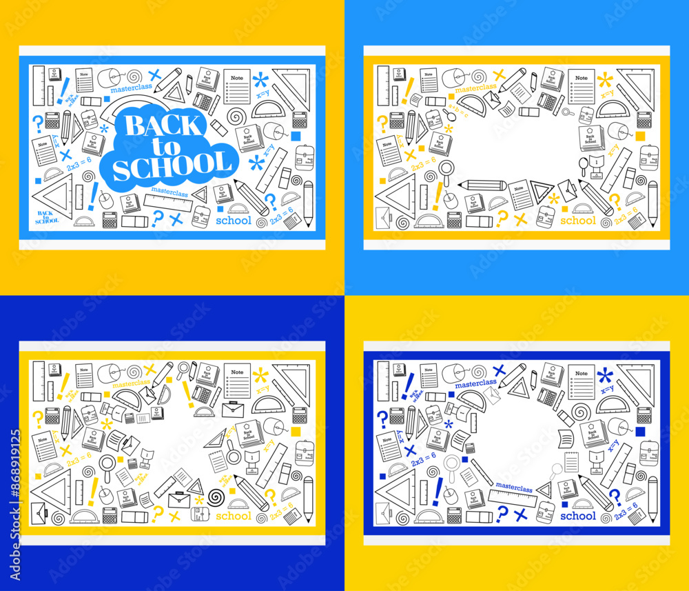 Fototapeta premium seamless pattern of back to school illustrations, several patterns in the middle and school equipment vectors, in doodle style