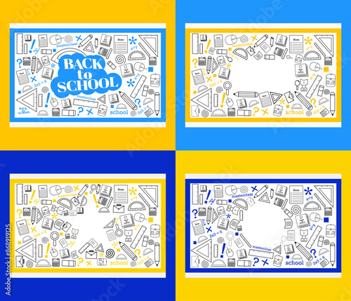 seamless pattern of back to school illustrations, several patterns in the middle and school equipment vectors, in doodle style