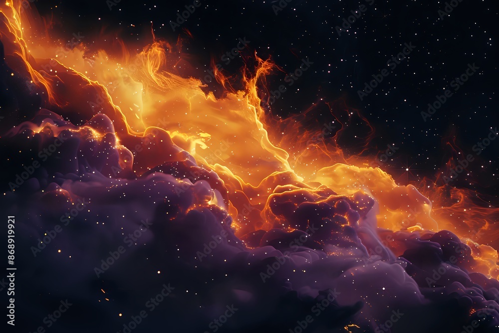 Fiery Cosmic Cloudscape. A Stunning Nebula in Deep Space Fiery Cosmic Cloudscape. A Stunning Nebula in Deep Space