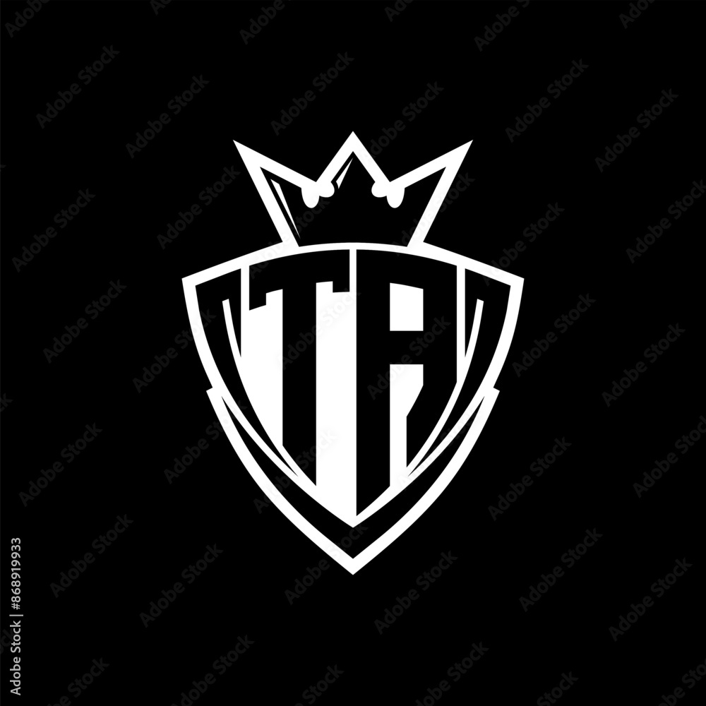 TA Letter logo with sharp triangle shield shape with crown inside white outline on black background template design TA Letter logo with sharp triangle shield shape with crown inside white outline on black background template design