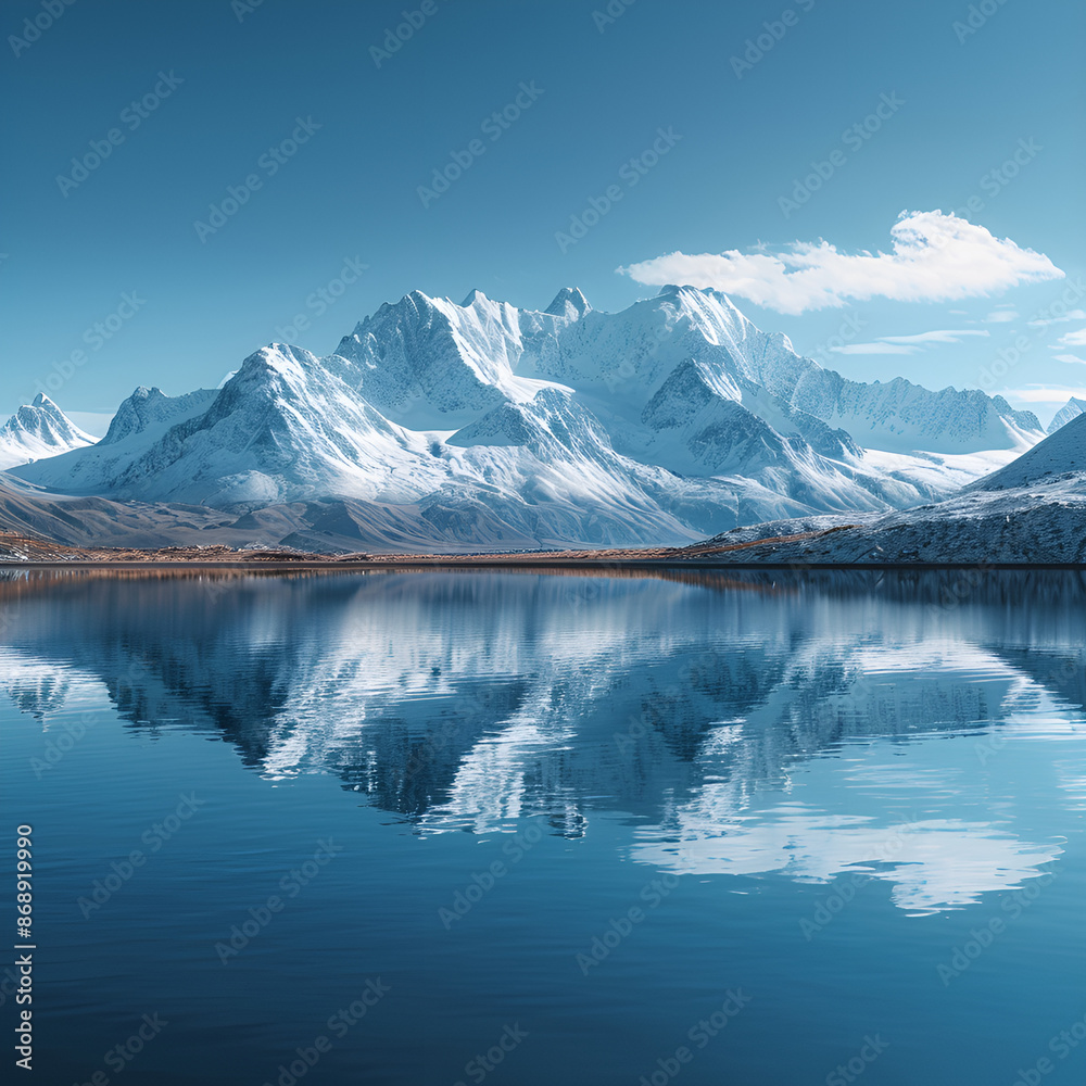 Fototapeta premium Mountain Range Mirrored in a Calm Lake