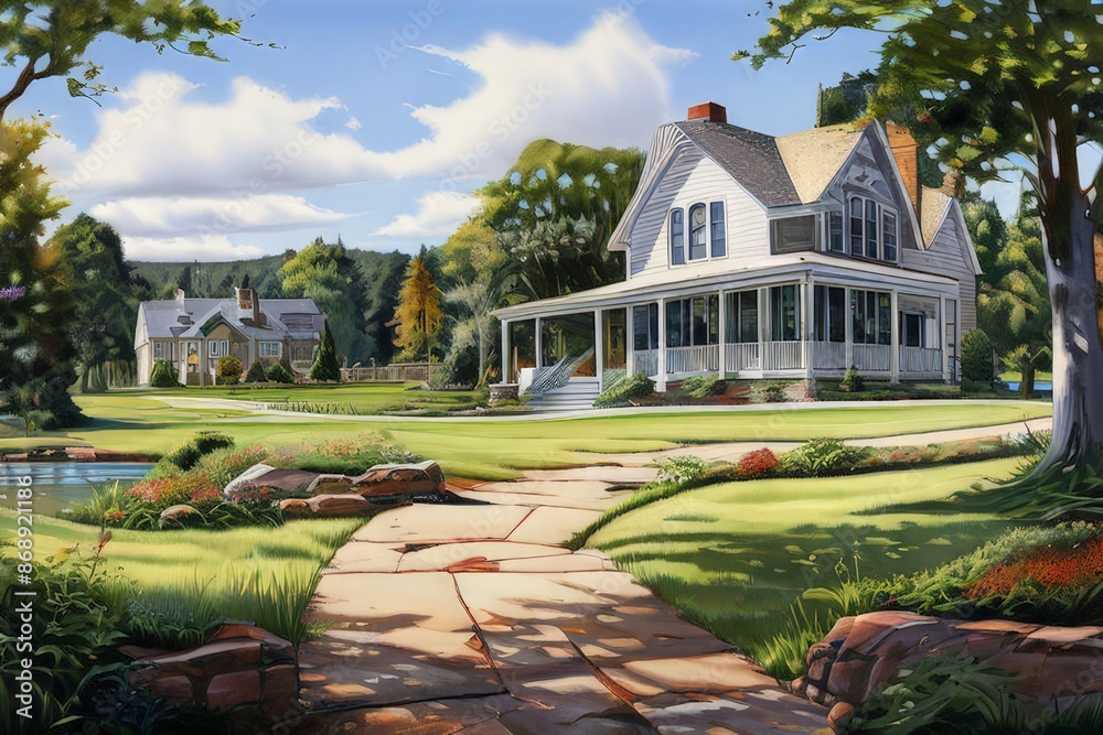 Fototapeta premium AI Image Generator, Estate Flyers Showcasing Modern Suburban Homes with Luxurious Amenities and