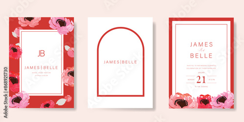 Elegant wedding invitation card background vector. Minimal hand painted watercolor botanical flowers texture template background. Design illustration for wedding, vip cover, poster, rsvp modern card.