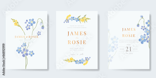 Elegant wedding invitation card background vector. Minimal hand painted watercolor botanical flowers texture template background. Design illustration for wedding, vip cover, poster, rsvp modern card.