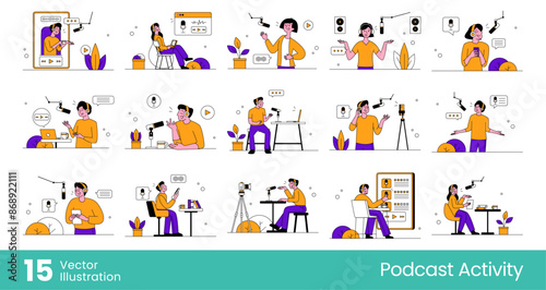 Vector Illustration of Podcast Activity. with a flat, minimalist design concept. 