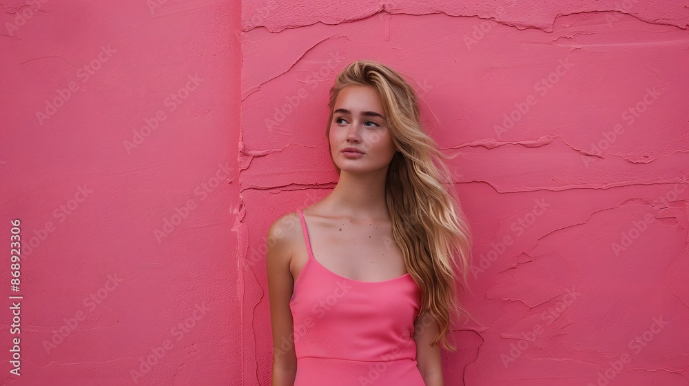 Beautiful young blonde woman posing isolated over pink wall background. Beautiful young blonde woman posing isolated over pink wall background.