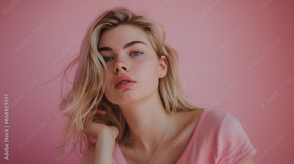 Beautiful young blonde woman posing isolated over pink wall background. Beautiful young blonde woman posing isolated over pink wall background.
