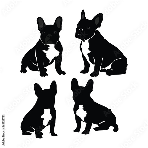 Dog French bulldog animals breed silhouette set vector template