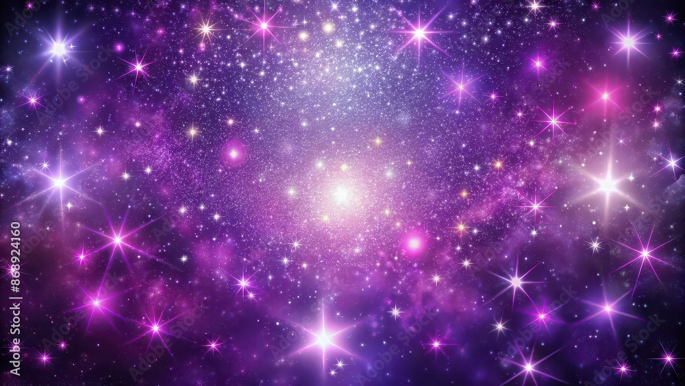 Fototapeta premium Purple cosmic background with glowing stars, cosmos, space, celestial, universe, galaxy, astronomy, night sky