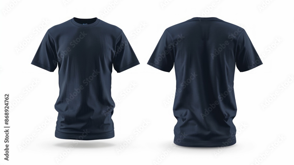 Mockup front and back t-shirt dark blue color isolated on white background Mockup front and back t-shirt dark blue color isolated on white background