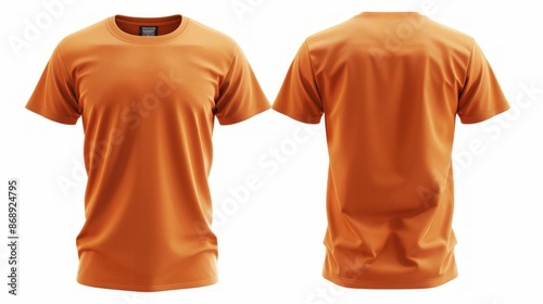 Mockup front and back t-shirt orange color isolated on white background