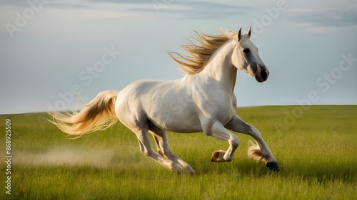 Horse runs gallop in the field