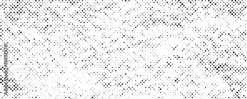 Halftone grit noise texture. Grunge halftone background. Black and white sand noise wallpaper. Retro comic pixelated backdrop. Dirty grain spots, stains, dots rugged textured overlay. Vector photo