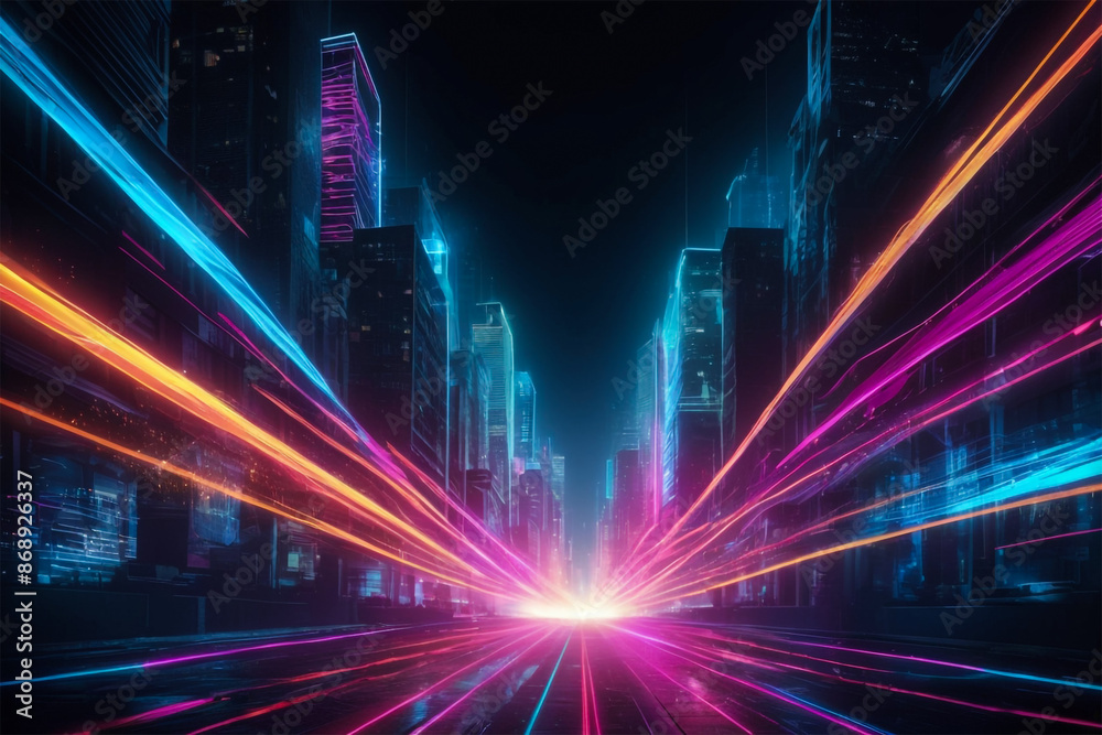 Vibrant Neon Light Trails Forming Abstract Patterns Against Dark Urban Setting for New Year's Celebration Vibrant Neon Light Trails Forming Abstract Patterns Against Dark Urban Setting for New Year's Celebration