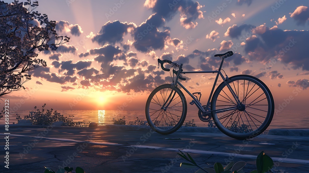Obraz premium Road bike sitting in a picturesque spot at dusk very detailed and realistic shape