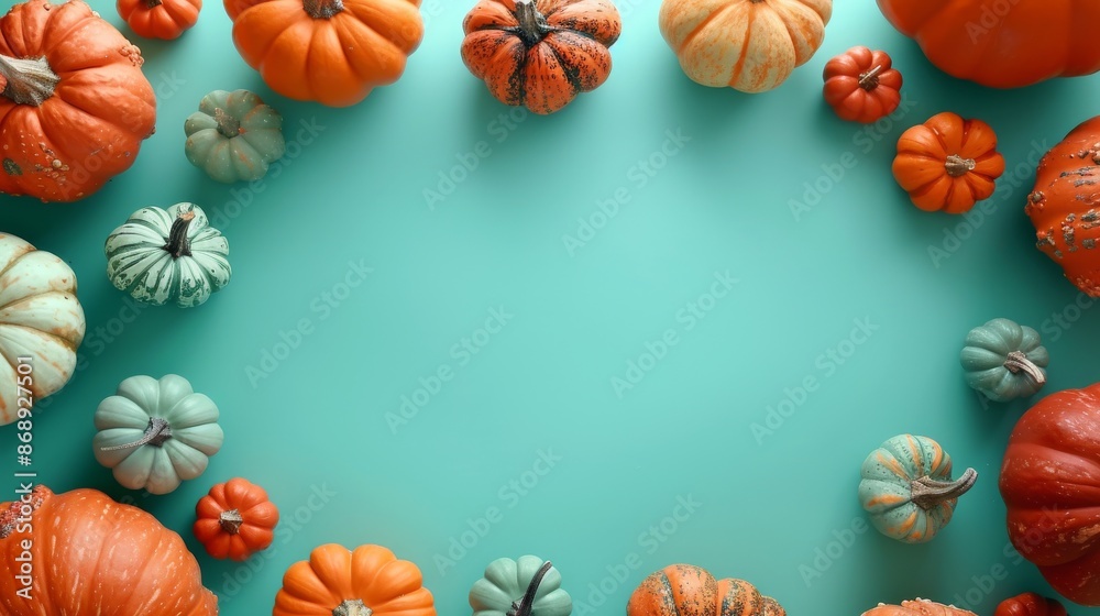 Overhead View of Halloween Decor on a Sea Green Background Overhead View of Halloween Decor on a Sea Green Background