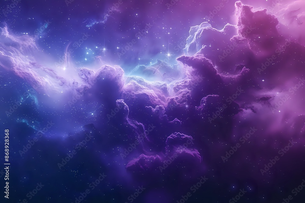 Vivid purple and blue nebula clouds with bright stars in outer space. Concept of astronomy, universe, galaxy, and cosmos. Vivid purple and blue nebula clouds with bright stars in outer space. Concept of astronomy, universe, galaxy, and cosmos.