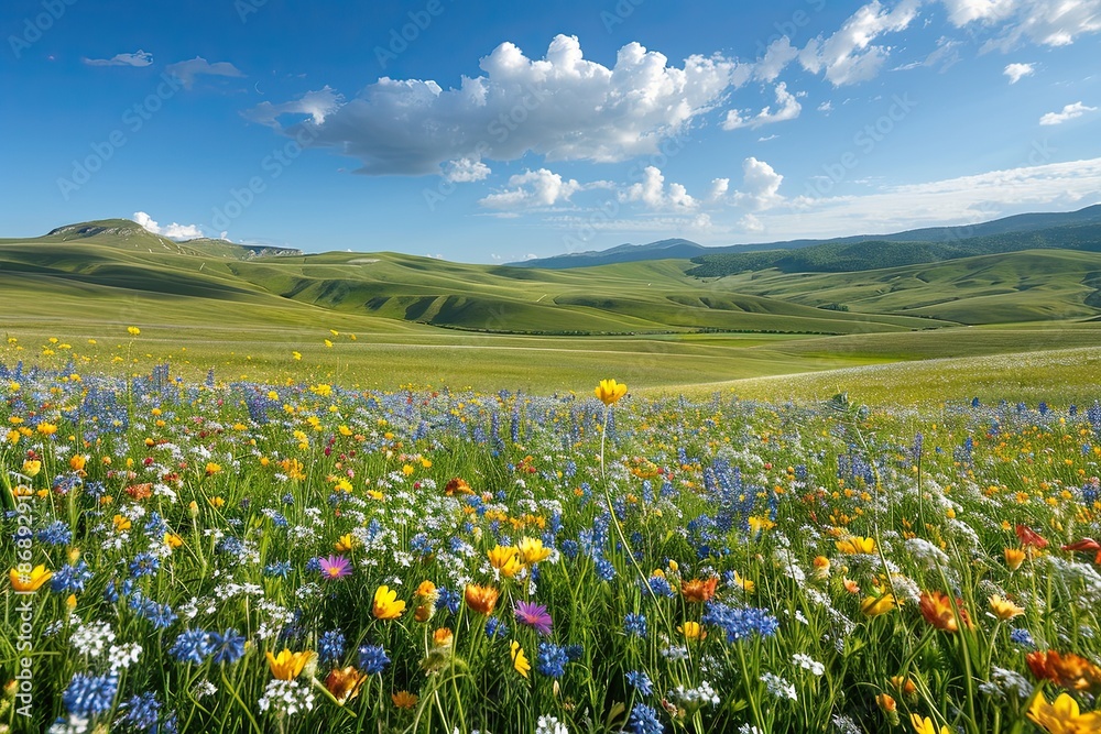 Fototapeta premium vibrant meadow with flowers in full bloom